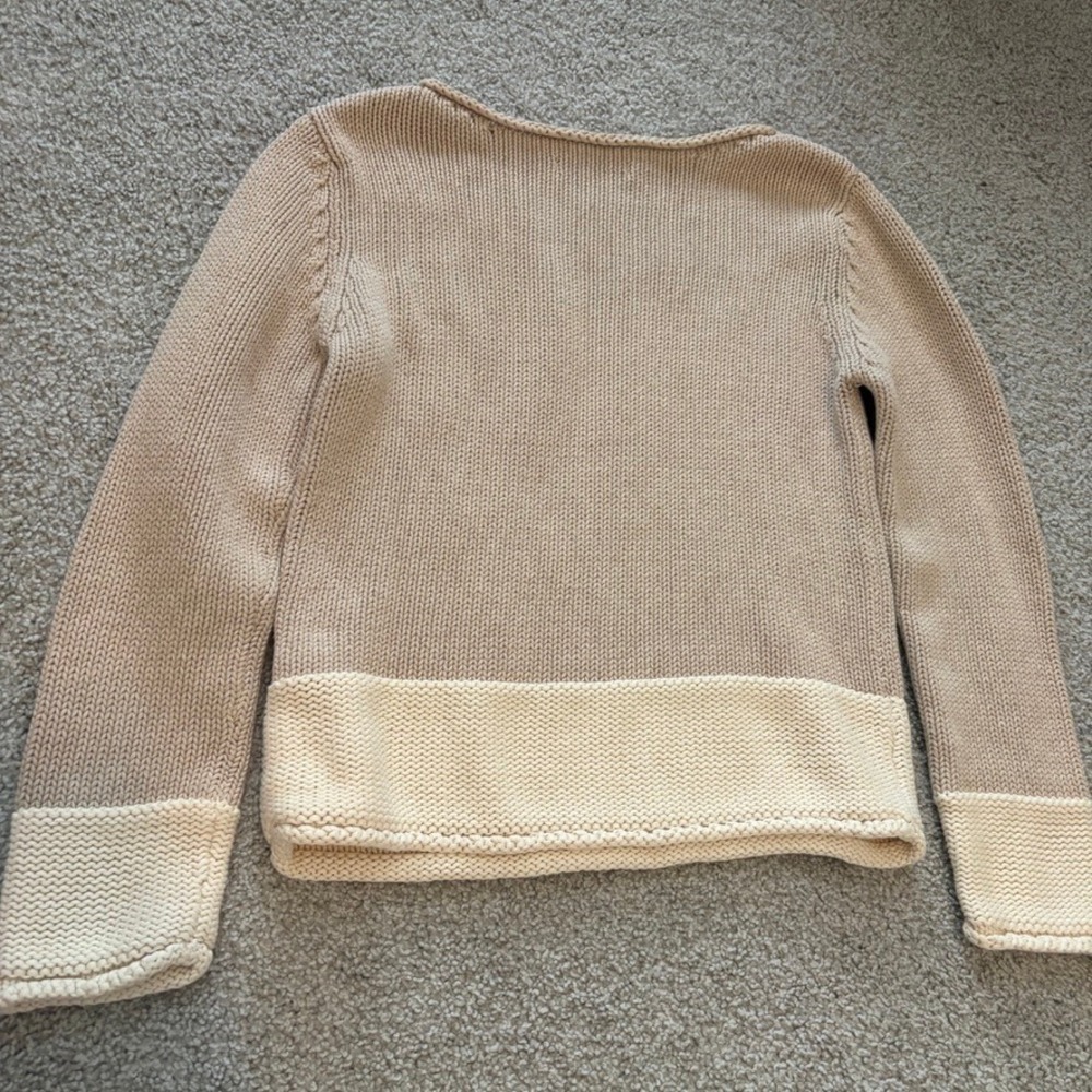 Boden Cotton Pullover Sweater Womens S Tan Colorblock Boatneck Preppy Minimalist - Picture 6 of 6